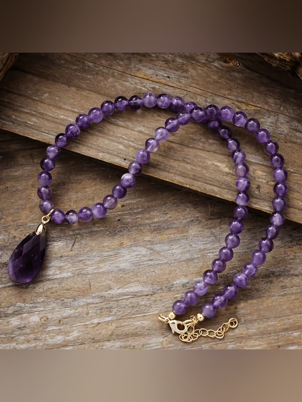 Trendy boutique Purple Amethyst Bead Necklace with Gold Accents